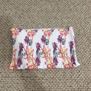 Strapless floral bathing suit top